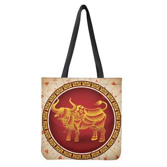 Chinese Ox Zodiac Sign Print Tote Bag | Newhawaiianshirts DE