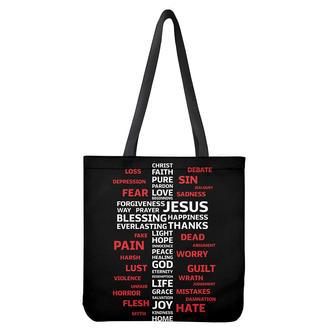 Christian Cross Religious Words Print Tote Bag | Newhawaiianshirts AU