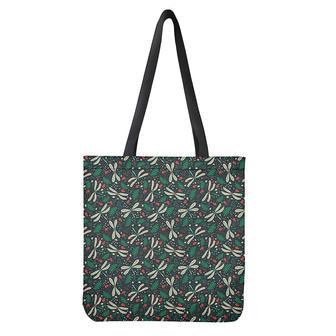 Christmas Floral Dragonfly Pattern Print Tote Bag | Newhawaiianshirts DE