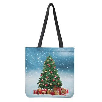 Christmas Tree And Snow Print Tote Bag | Newhawaiianshirts DE