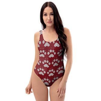 Christmas Ugly Paw One Piece Swimsuite | Newhawaiianshirts CA