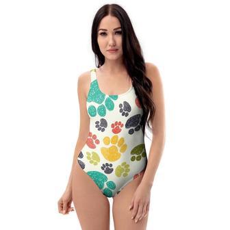 Colorful Doodle Paw One Piece Swimsuite | Newhawaiianshirts CA