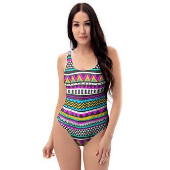 Colorful Indian Aztec Doodle Triangles One Piece Swimsuite | Newhawaiianshirts AU