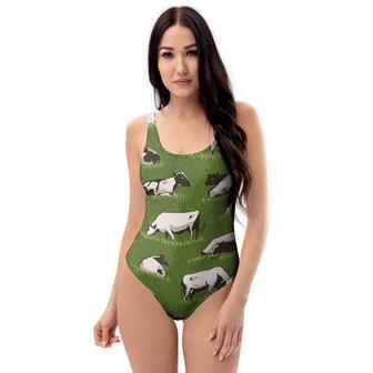 Cow In Grass Print One Piece Swimsuite | Newhawaiianshirts CA