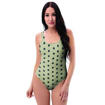 Cream And Black Polka Dot Print One Piece Swimsuite | Newhawaiianshirts AU