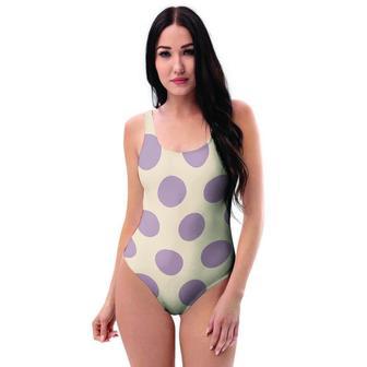 Cream And Brown Polka Dot One Piece Swimsuite | Newhawaiianshirts CA