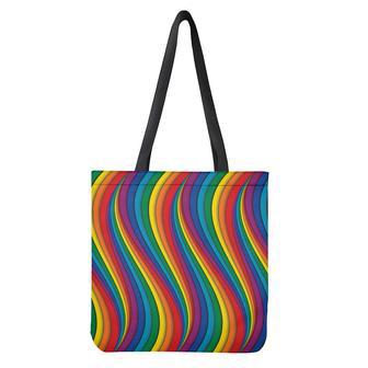 Curved Rainbow Pattern Print Tote Bag | Newhawaiianshirts CA