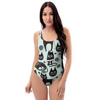 Cute Black Cat Print One Piece Swimsuite | Newhawaiianshirts UK