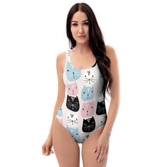 Cute Cat Face Print One Piece Swimsuite | Newhawaiianshirts