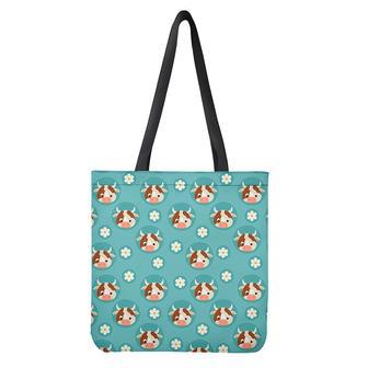 Cute Cow And Daisy Flower Pattern Print Tote Bag | Newhawaiianshirts