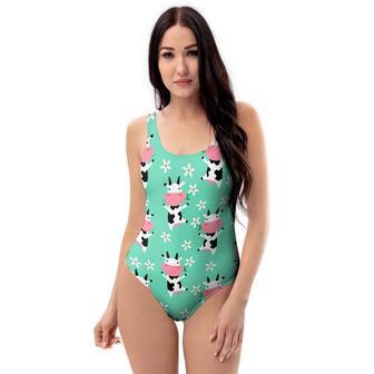 Cute Cow Floral Print One Piece Swimsuite | Newhawaiianshirts