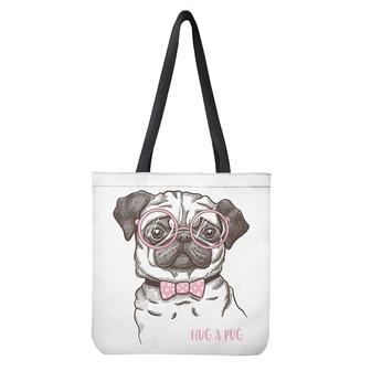 Cute Pug With Glasses Print Tote Bag | Newhawaiianshirts CA