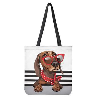 Dachshund With Red Sunglasses Print Tote Bag | Newhawaiianshirts