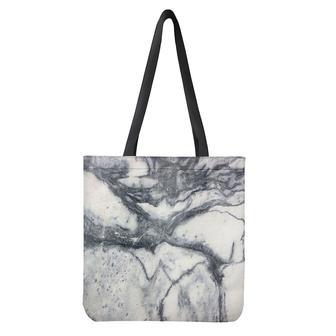 Dark Grey White Marble Print Tote Bag | Newhawaiianshirts DE