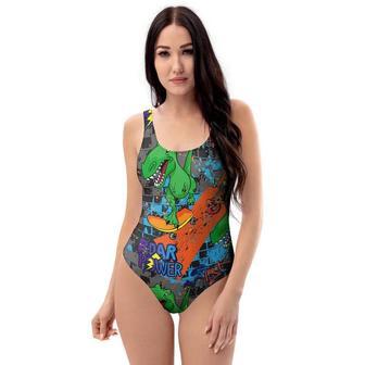 Dinosaur T-Rex Graffiti Print One Piece Swimsuite | Newhawaiianshirts CA