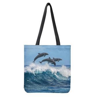 Dolphins Jumping Over Waves Print Tote Bag | Newhawaiianshirts UK