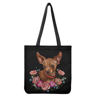 Embroidery Chihuahua And Flower Print Tote Bag | Newhawaiianshirts DE