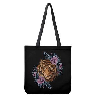 Embroidery Tiger And Flower Print Tote Bag | Newhawaiianshirts