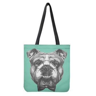 English Bulldog With Glasses Print Tote Bag | Newhawaiianshirts DE