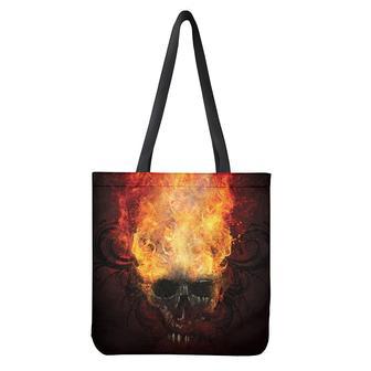 Flaming Demon Skull Print Tote Bag | Newhawaiianshirts CA