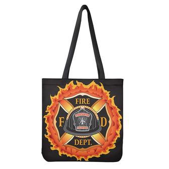 Flaming Firefighter Emblem Print Tote Bag | Newhawaiianshirts AU