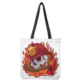 Flaming Firefighter Skull Print Tote Bag | Newhawaiianshirts CA