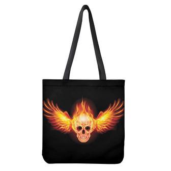 Flaming Skull With Fire Wings Print Tote Bag | Newhawaiianshirts CA