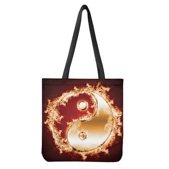 Flaming Yin Yang Print Tote Bag | Newhawaiianshirts CA