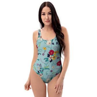 Floral Flower Print One Piece Swimsuite | Newhawaiianshirts CA