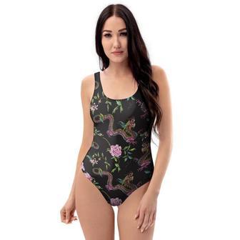 Floral Janpanese Dragon Print One Piece Swimsuite | Newhawaiianshirts AU