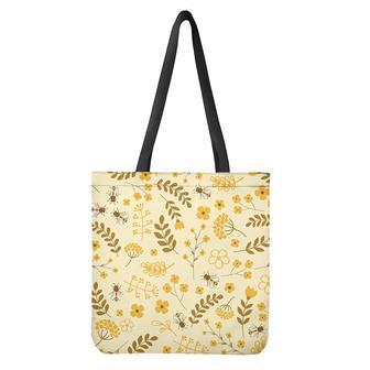 Flower Bee Pattern Print Tote Bag | Newhawaiianshirts CA