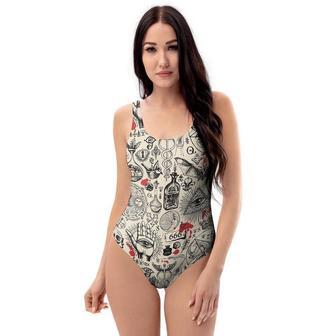 Freemason Satanic Gothic Witch One Piece Swimsuite | Newhawaiianshirts