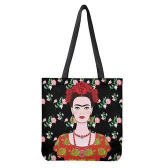 Frida Kahlo And Pink Flower Print Tote Bag | Newhawaiianshirts AU