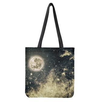 Full Moon And Night Stars Print Tote Bag | Newhawaiianshirts DE