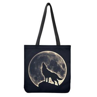 Full Moon Howling Wolf Print Tote Bag | Newhawaiianshirts UK