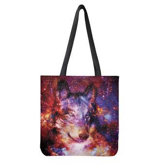 Galaxy Wolf Portrait Print Tote Bag | Newhawaiianshirts