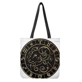 Gold And Black Aries Sign Print Tote Bag | Newhawaiianshirts UK