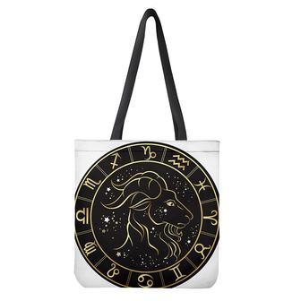 Gold And Black Capricorn Sign Print Tote Bag | Newhawaiianshirts AU