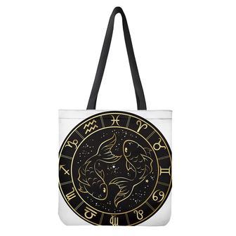 Gold And Black Pisces Sign Print Tote Bag | Newhawaiianshirts DE