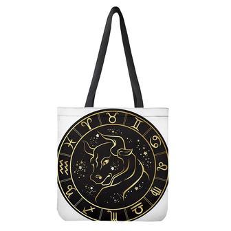 Gold And Black Taurus Sign Print Tote Bag | Newhawaiianshirts AU