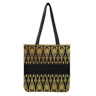 Gold And Black Thai Pattern Print Tote Bag | Newhawaiianshirts CA