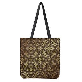 Gold And Brown Thai Pattern Print Tote Bag | Newhawaiianshirts CA