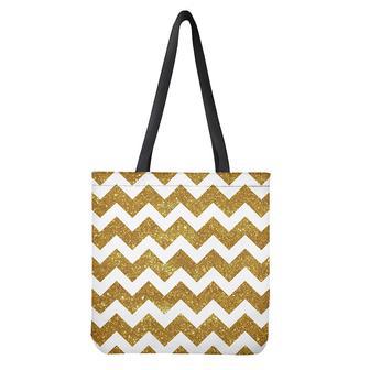 Gold And White Chevron Pattern Print Tote Bag | Newhawaiianshirts DE