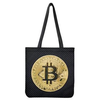 Gold Bitcoin Symbol Print Tote Bag | Newhawaiianshirts