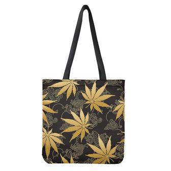 Gold Cannabis Leaf Pattern Print Tote Bag | Newhawaiianshirts