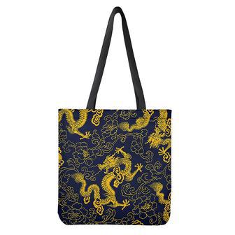 Gold Japanese Dragon Pattern Print Tote Bag | Newhawaiianshirts DE