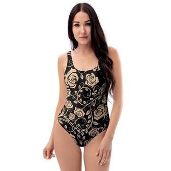 Gold Rose Floral One Piece Swimsuite | Newhawaiianshirts UK