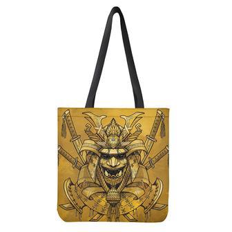 Gold Samurai Mask Print Tote Bag | Newhawaiianshirts