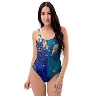 Gold Sapphire Marble One Piece Swimsuite | Newhawaiianshirts CA