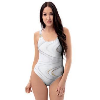 Gold White Marble One Piece Swimsuite | Newhawaiianshirts DE